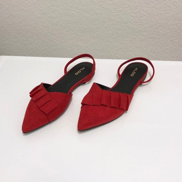 Aldo Red Ruffle Slingback Pointed Toe Flats, sz 6 - Picture 2 of 9